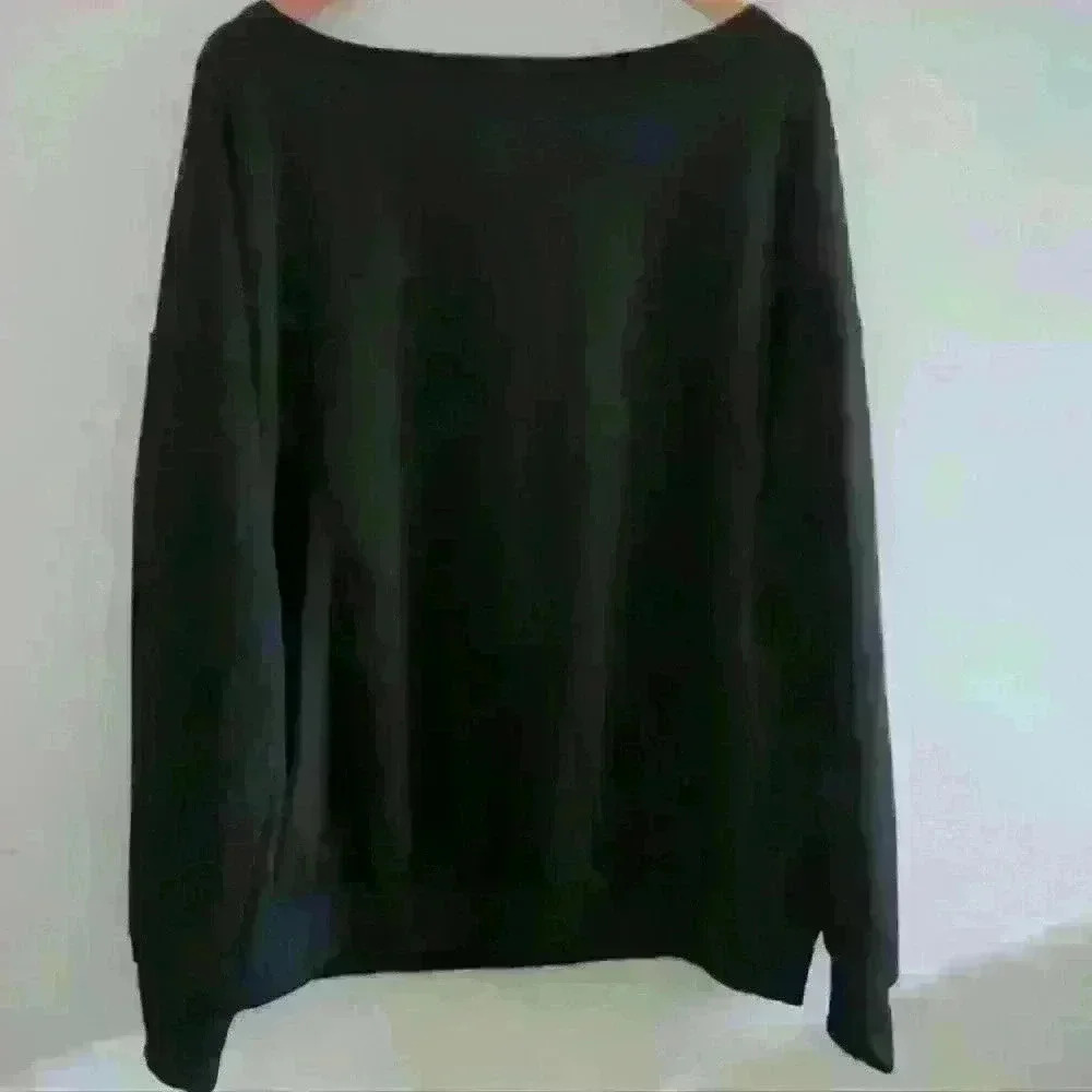 ROSHOP | Women's Black "Happy Easter" Oversize Off Shoulder Scuba Fleece… - Picture 4 of 4